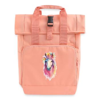 Pferd mit Blumen - Rolltop Rucksack mit zwei Griffen - Chintzrosa - Vorne