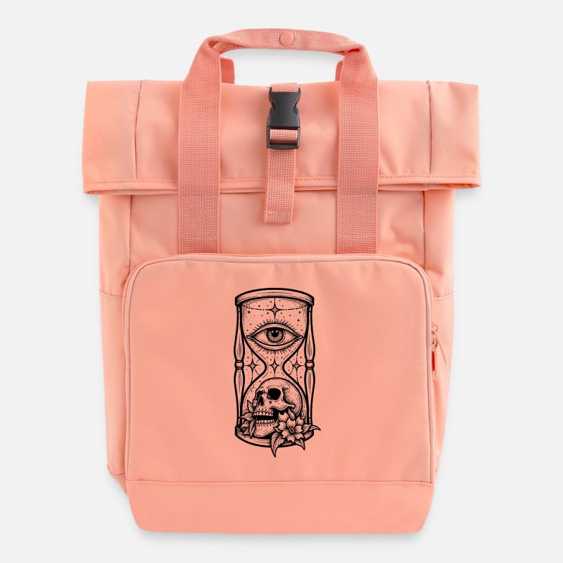 Tatouage effrayant en forme de crâne en sablier - Sac à dos Roll Top à deux anses - rose liberty
