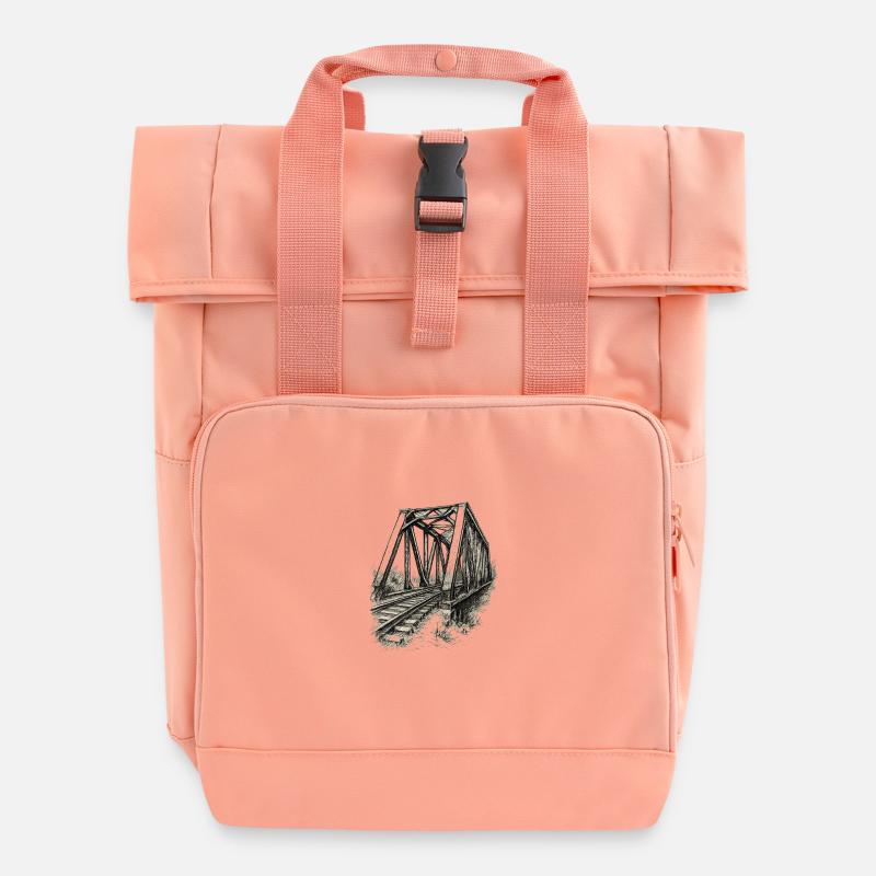 Railway bridge - Roll Top Backpack with Two Handles - chintz rose