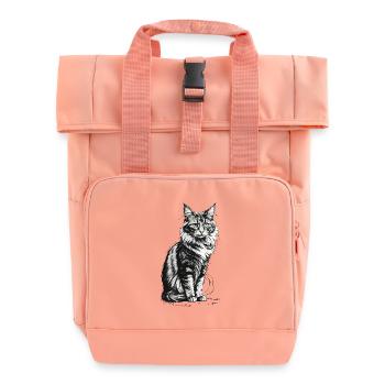 Noble cat sitting - Roll Top Backpack with Two Handles - chintz rose - Front