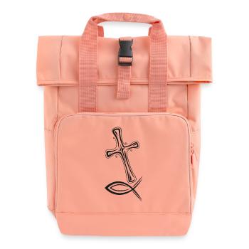Kreuz Fisch Symbol - Rolltop Rucksack mit zwei Griffen - Chintzrosa - Vorne