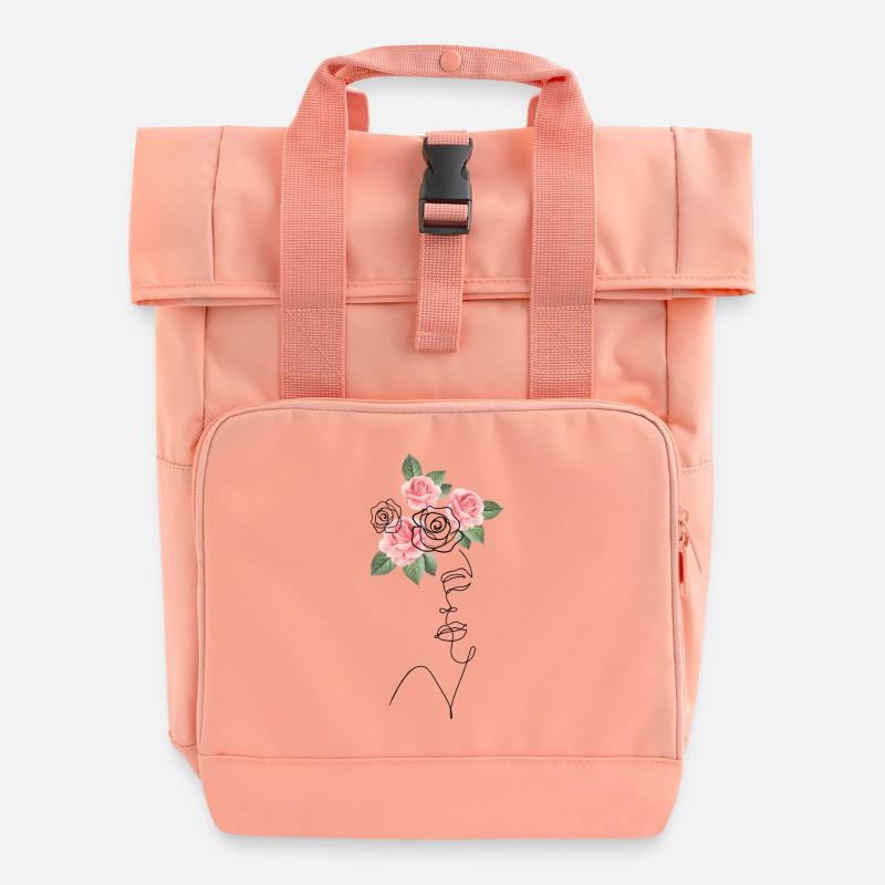 Lady Lineart Rose - Roll Top Backpack with Two Handles - chintz rose