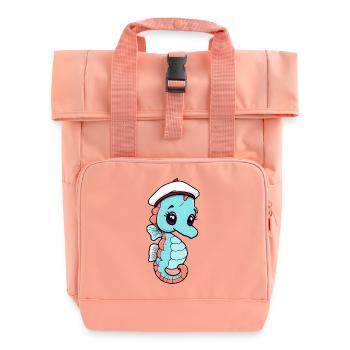 Cheerful Cartoon sea horse in Sailor Hat - Roll Top Backpack with Two Handles - chintz rose - Front