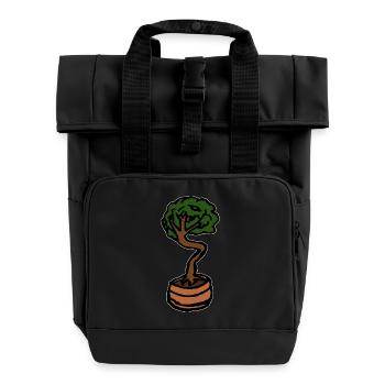 Kleiner Baum Bonsai - Rolltop Rucksack mit zwei Griffen - Schwarz - Vorne