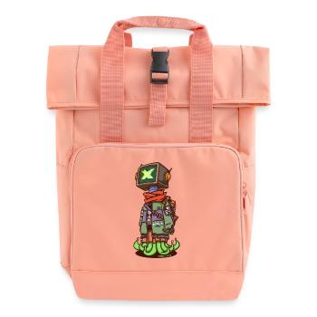 Neon X Robot Scout mit Flammenstiefeln - Rolltop Rucksack mit zwei Griffen - Chintzrosa - Vorne