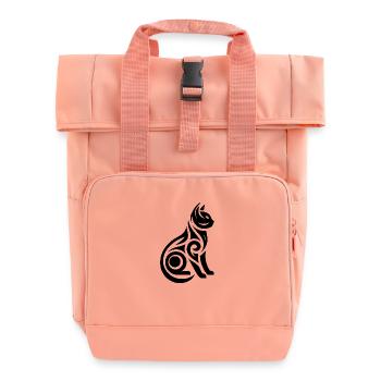 Tatouage Minimaliste Line Art Chat - Sac à dos Roll Top à deux anses - rose liberty - Devant