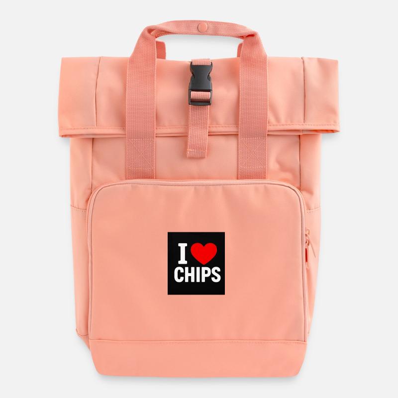 I Heart Chips - Roll Top Backpack with Two Handles - chintz rose