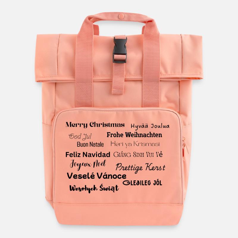 Merry Christmas - Roll Top Backpack with Two Handles - chintz rose