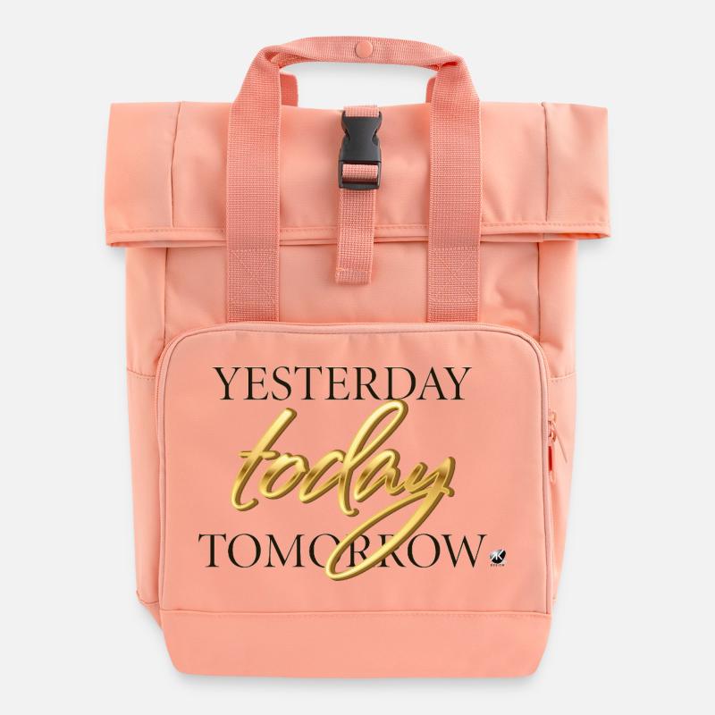 Yesterday, Today and Tomorrow lettering - Roll Top Backpack with Two Handles - chintz rose