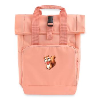 Adorable Squirrel Holding Heart - Cute Woodland - Roll Top Backpack with Two Handles - chintz rose - Front