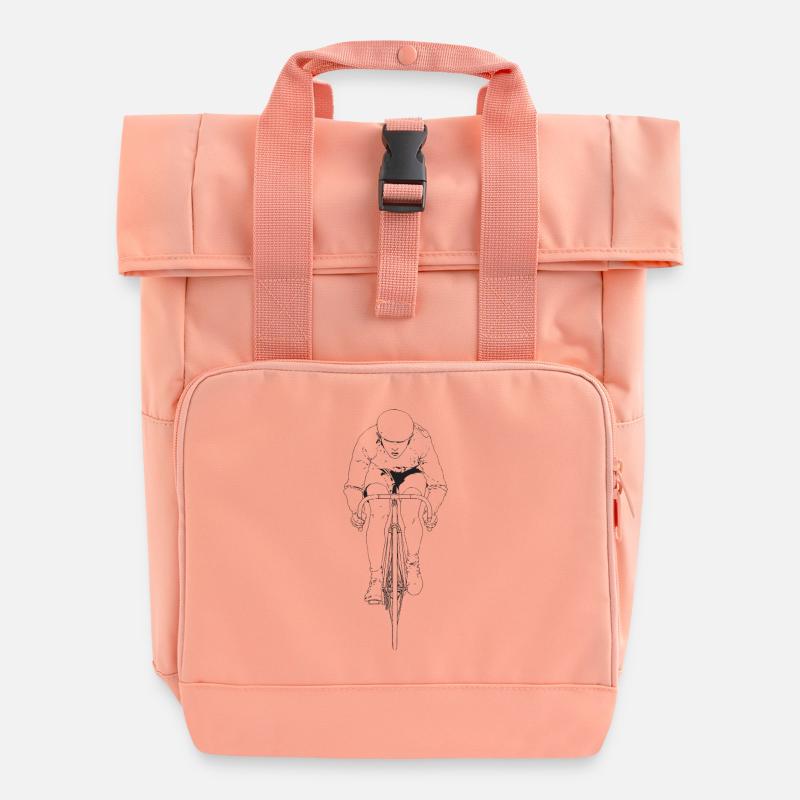 Cyclist Line Art - Roll Top Backpack with Two Handles - chintz rose