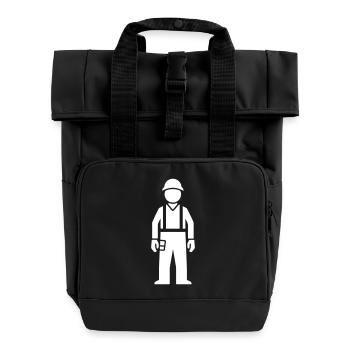 Construction Worker Icon - Roll Top Backpack with Two Handles - black - Front