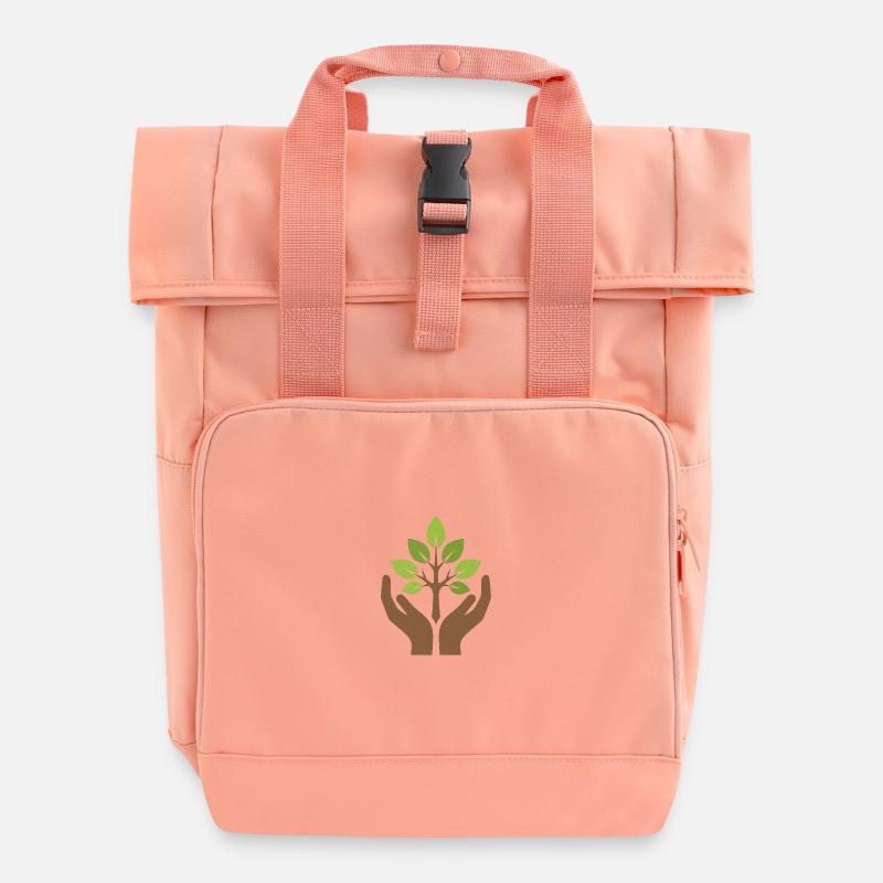 Hands Holding Tree | Nature Conservation Symbol - Roll Top Backpack with Two Handles - chintz rose