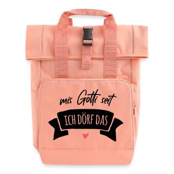 Babygeschenk Mein Gotti sagt ich darf das - Rolltop Rucksack mit zwei Griffen - Chintzrosa - Vorne