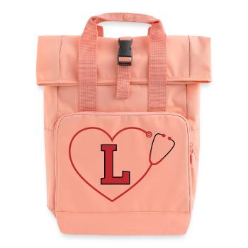 Letter l Stethoscope - Roll Top Backpack with Two Handles - chintz rose - Front