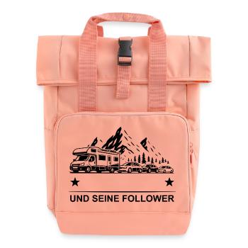 "Dein Name" und deine Follower - Wohnmobil - Stau - Rolltop Rucksack mit zwei Griffen - Chintzrosa - Vorne