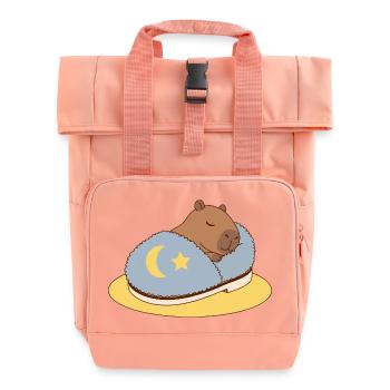 Sleepybara in Cozy Slumber -  Kawaii Nap Design - Roll Top Backpack with Two Handles - chintz rose - Front