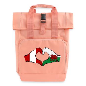 Peru Wales Flag Hands Heart Shape - Roll Top Backpack with Two Handles - chintz rose - Front