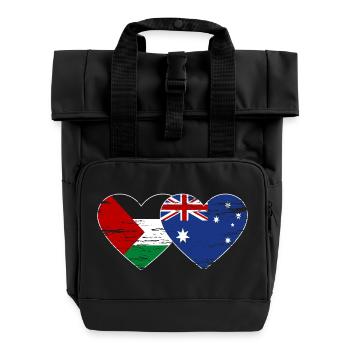 Palestine Australia Flag Heart Used - Roll Top Backpack with Two Handles - black - Front
