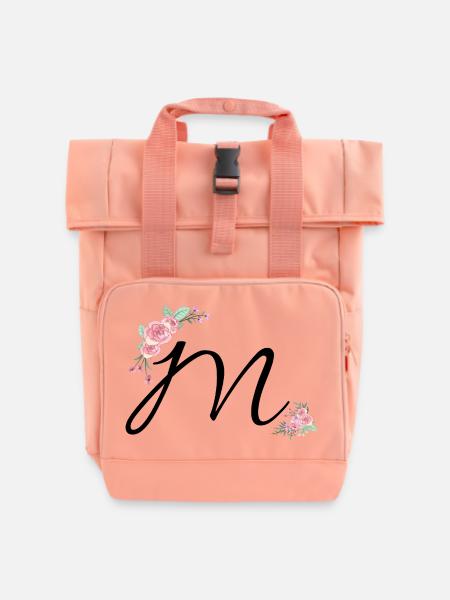 Buchstabe m Blumen - Rolltop Rucksack mit zwei Griffen - Chintzrosa