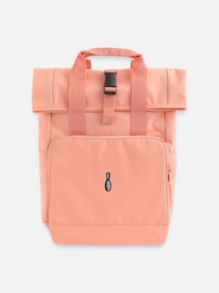 Bowling Pin bestickt - Rolltop Rucksack mit zwei Griffen - Chintzrosa