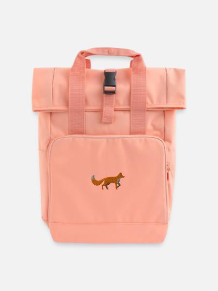 Fuchs bestickt - Rolltop Rucksack mit zwei Griffen - Chintzrosa