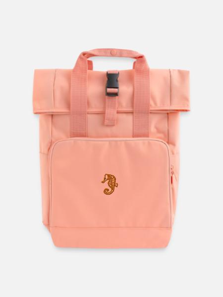 Seepferdchen bestickt - Rolltop Rucksack mit zwei Griffen - Chintzrosa