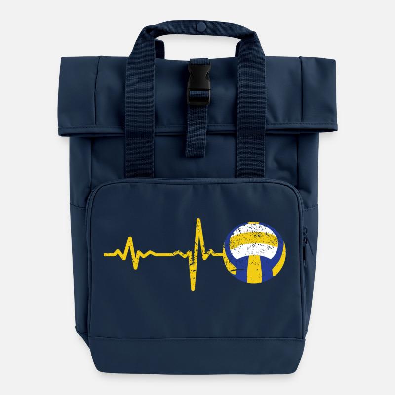 Gift heartbeat volleyball - Roll Top Backpack with Two Handles - navy