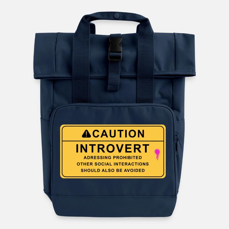Caution Introvert - Rolltop Rucksack mit zwei Griffen - Navy