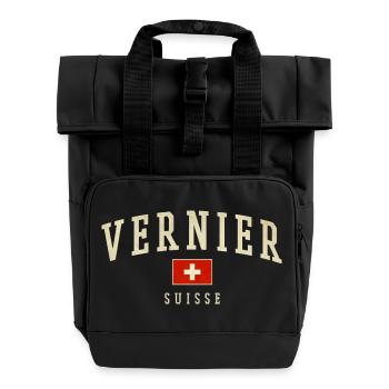 Vernier Suisse Emblem Vintage - Roll Top Backpack with Two Handles - black - Front