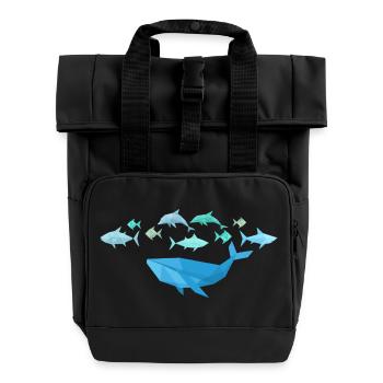 Fische mit Wal im Origami-Stil - Rolltop Rucksack mit zwei Griffen - Schwarz - Vorne