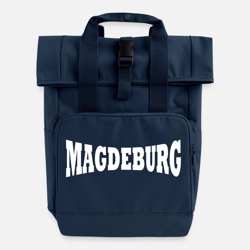 Magdeburg lettering - Roll Top Backpack with Two Handles - navy