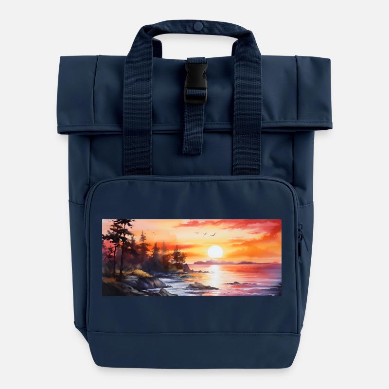 Coucher de soleil - Sac à dos Roll Top à deux anses - bleu marine