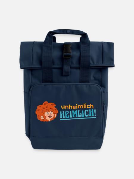Pumuckl Unheimlich Heimlich Schriftzug - Rolltop Rucksack mit zwei Griffen - Navy