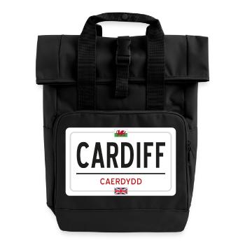 Ortsschild Cardiff - Rolltop Rucksack mit zwei Griffen - Schwarz - Vorne