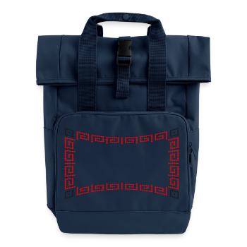Frame pattern red - Roll Top Backpack with Two Handles - navy - Front