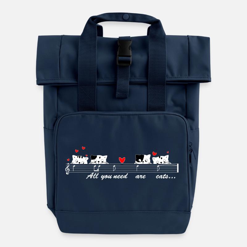 Singing cats with melody for dark clothing. - Roll Top Backpack with Two Handles - navy