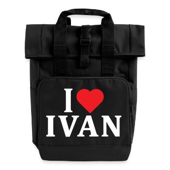 Name T-Shirt I love Ivan T-Shirt Geschenkidee - Rolltop Rucksack mit zwei Griffen - Schwarz - Vorne