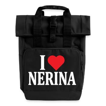 T-Shirt Name I love Nerina T-Shirt Geschenkidee - Rolltop Rucksack mit zwei Griffen - Schwarz - Vorne