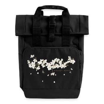 Cherry tree branch with white flowers illustration - Roll Top Backpack with Two Handles - black - Front