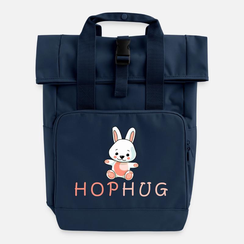Conception de t-shirt imprimé de main de lapin mignon - Sac à dos Roll Top à deux anses - bleu marine