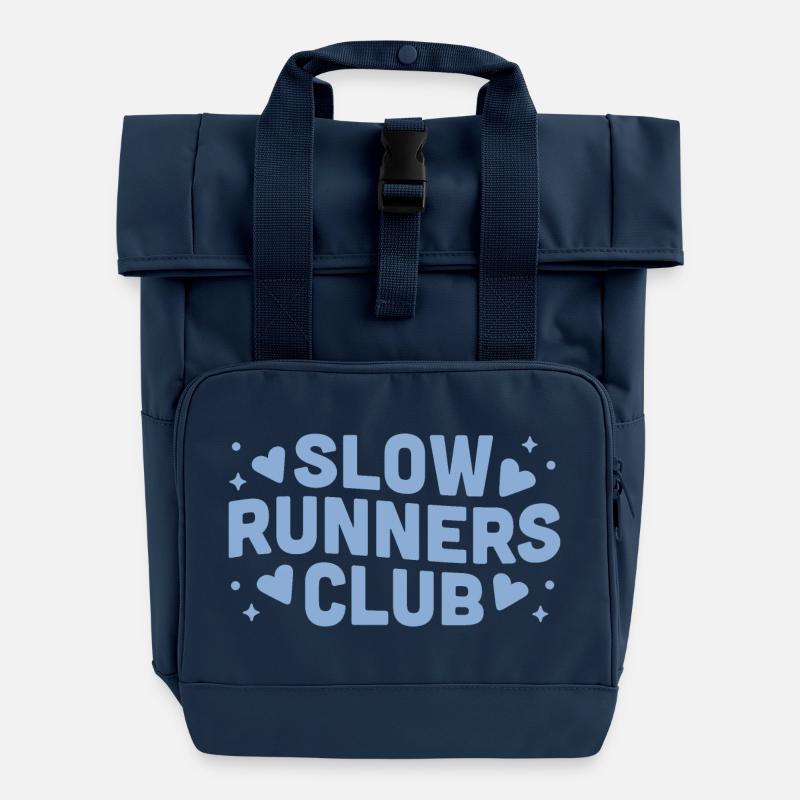 Slow runners funny run club - Roll Top Backpack with Two Handles - navy