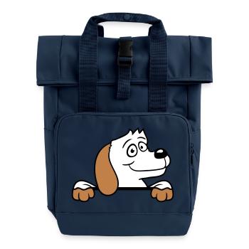 Hund Hinter Mauer Zaun Schild Guckt Glücklich Süß - Rolltop Rucksack mit zwei Griffen - Navy - Vorne