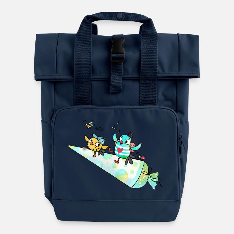 Hurra ich bin ein Schulkind! - Rolltop Rucksack mit zwei Griffen - Navy
