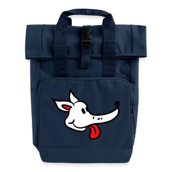 Dog Face Funny Cute Tongue Sticking Out Head - Roll Top Backpack with Two Handles - navy - Front