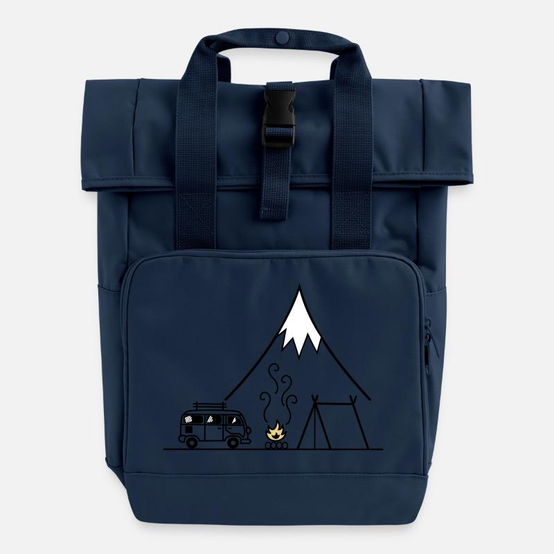 Campfire Camping Trip - Roll Top Backpack with Two Handles - navy