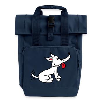 Dog wagging excited cute happy - Roll Top Backpack with Two Handles - navy - Front