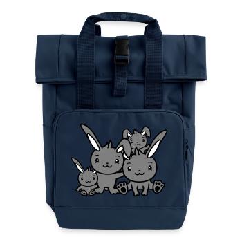 4 Hasen Familie Kinder Eltern Vier Geschwister Süß - Rolltop Rucksack mit zwei Griffen - Navy - Vorne