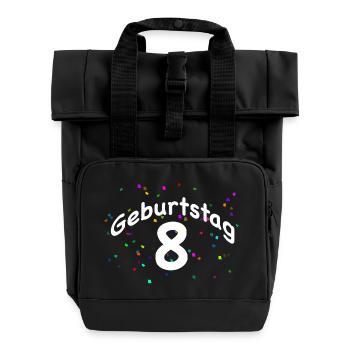 BIRTHDAY 8 I 8th Birthday I Eight with confetti - Roll Top Backpack with Two Handles - black - Front