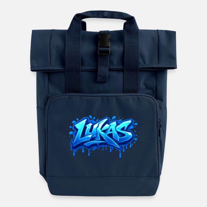 Graffiti LUKAS Name Gift Ideal Printable - Roll Top Backpack with Two Handles - navy